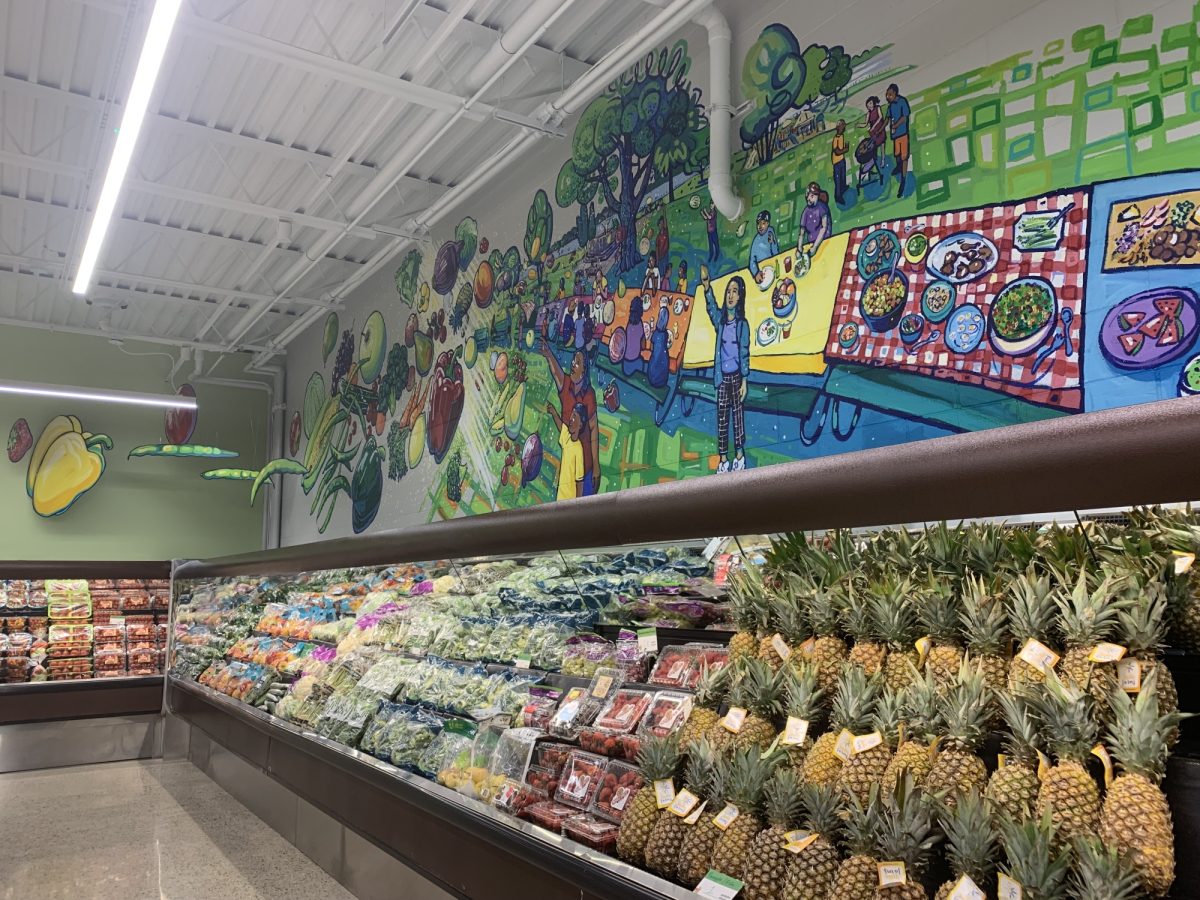 Community Action House of Holland Michigan's fresh food display with mural